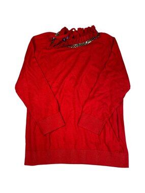 RSVP by Talbots Womens Sweater M Red Ruffle Neck Embellished Cashmere Blend